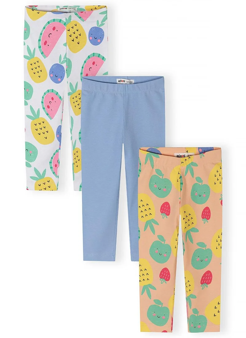 مينوتي Girls 3-pack fruit print capri leggings blue apricot white